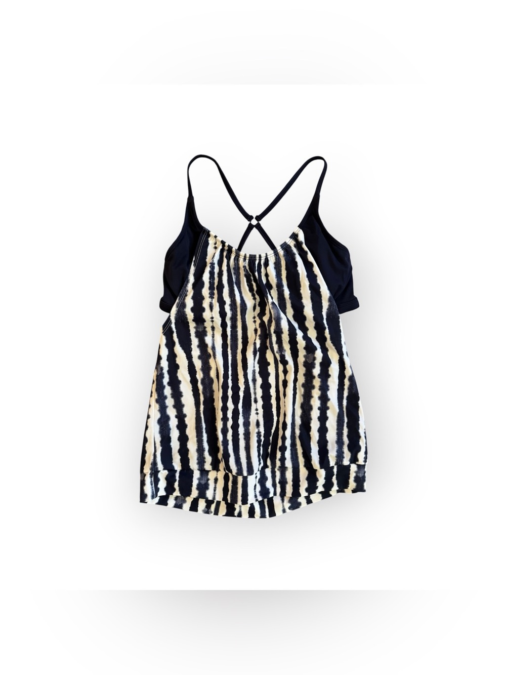 Athleta Tankini Bikini Top Striped Tie-Dye Tank in Navy, White & Beige
